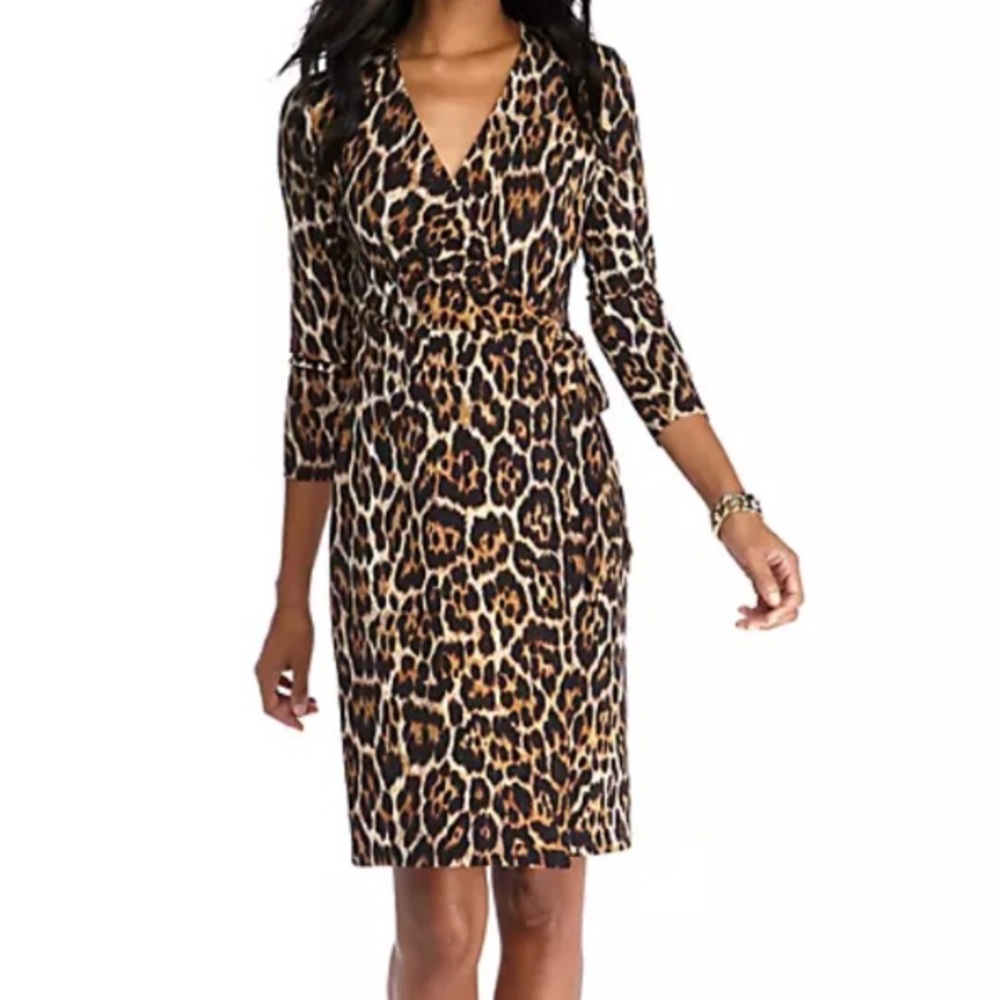 Anne Klein Leopard Faux Wrap Dress size 8